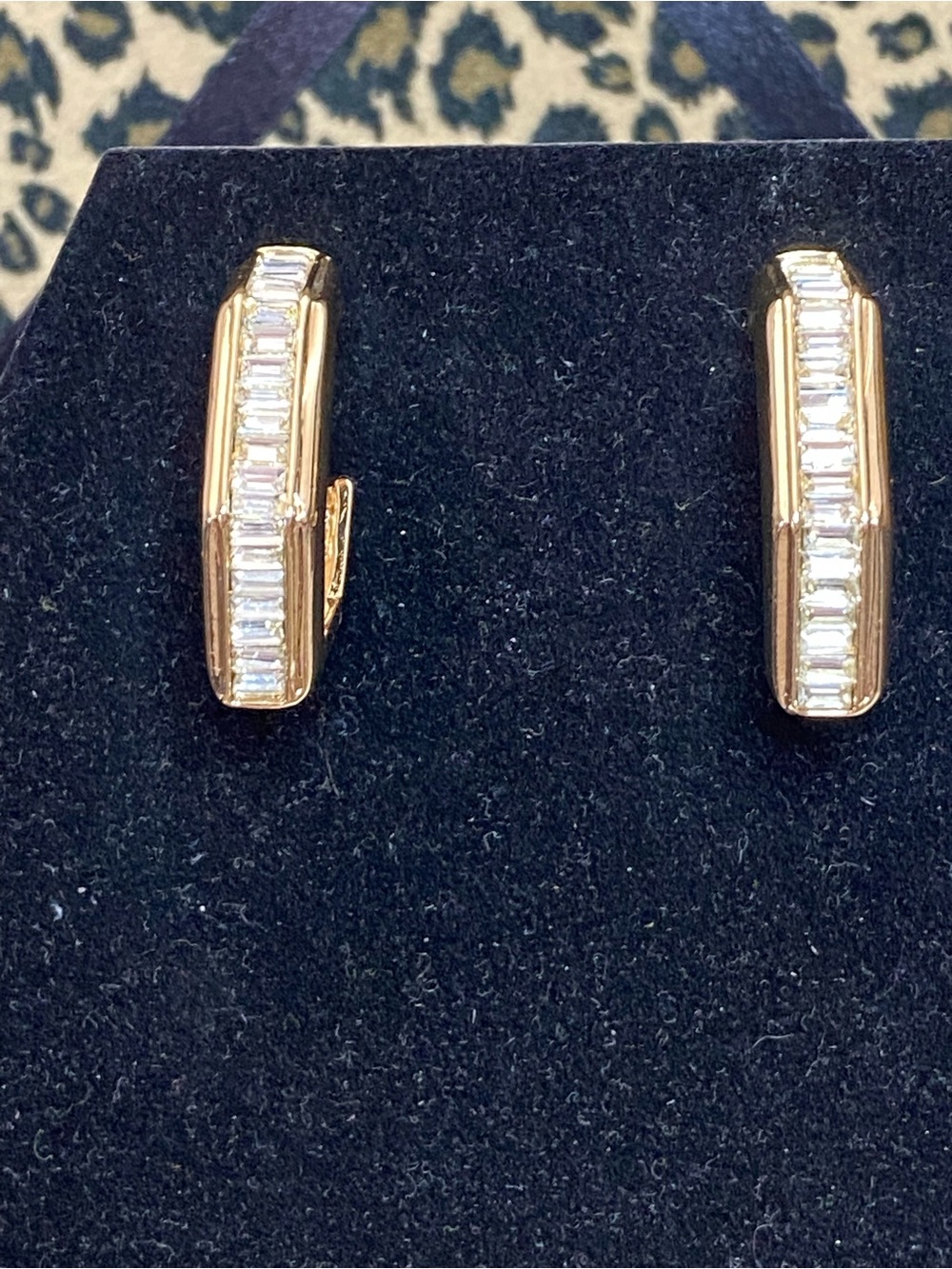 Gold Tone Geometric Baguette Crystal Statement Hoop Earrings